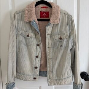 Kimes Ranch Striped Denim Jacket with Tan Sherpa Lining